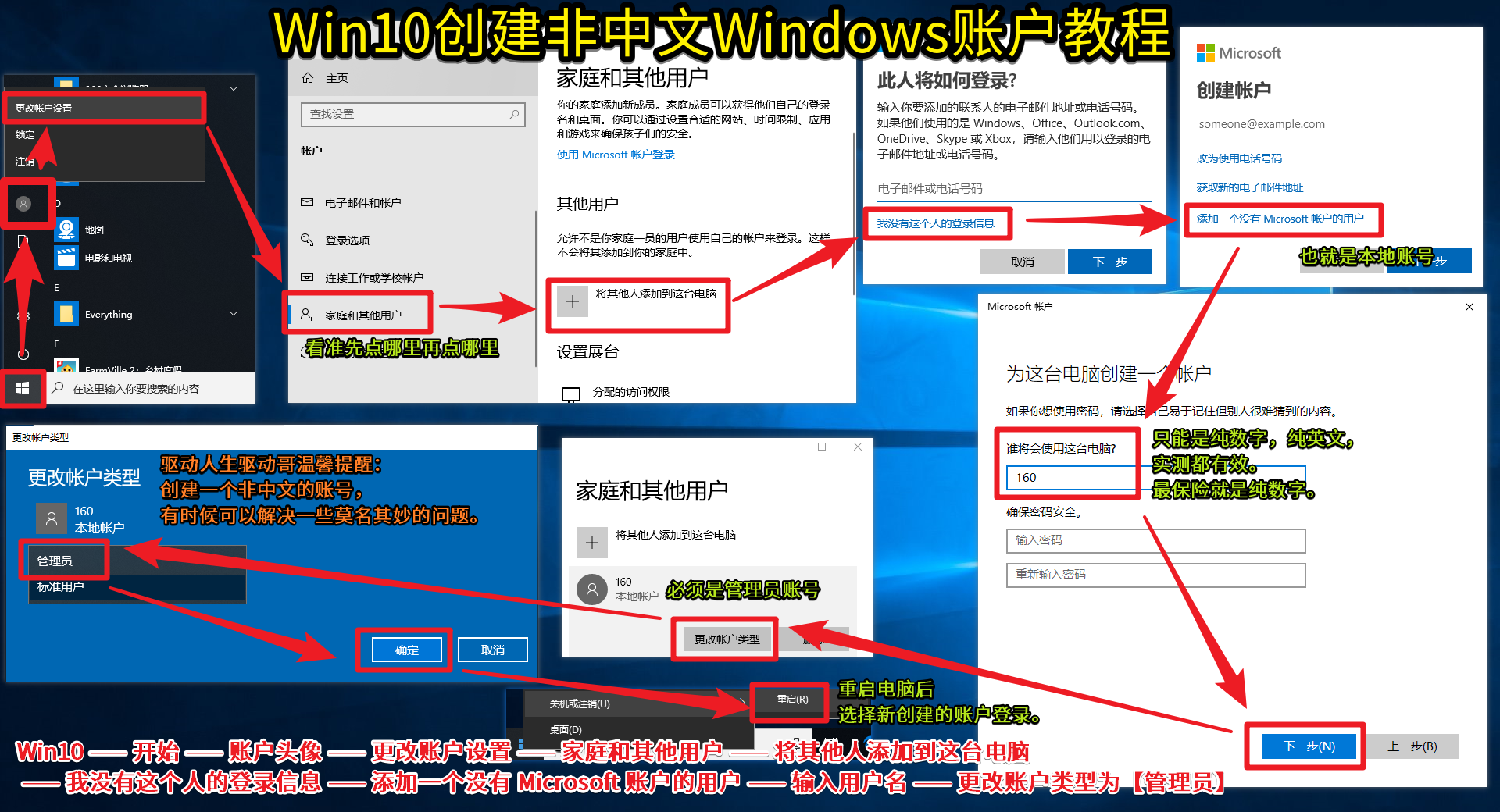 03 具體解決方案，游Windows 賬號(hào) 賬戶，戲環(huán)境異常，Win10 —— 開始 —— 賬戶頭像 —— 更改賬戶設(shè)置 —— 家庭和其他用戶 —— 將其他人添加到這臺(tái)電腦.png